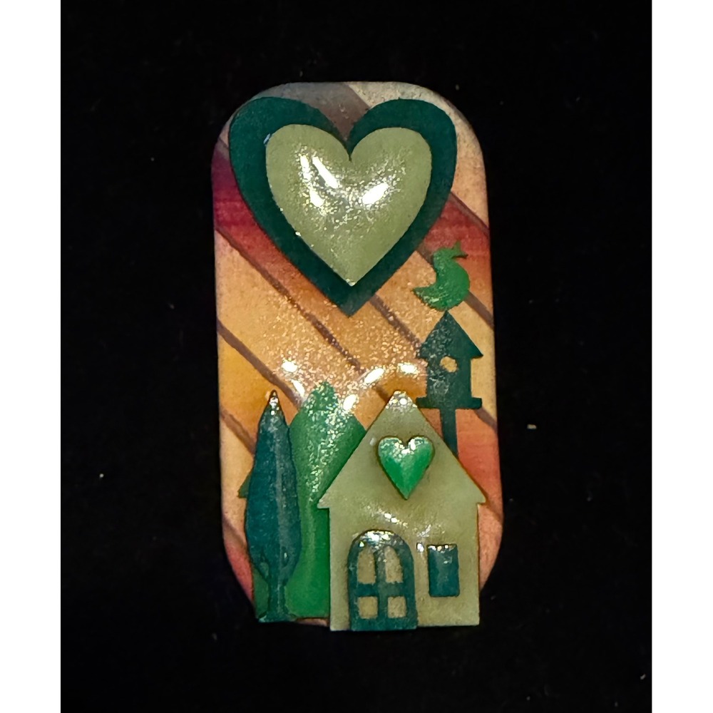House Pins by Lucinda Blue Green Bird Heart